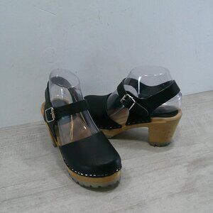 Swedish Clogs MIA Abba Rich Leather Platform Boho High Heel Wooden Sole Size 36